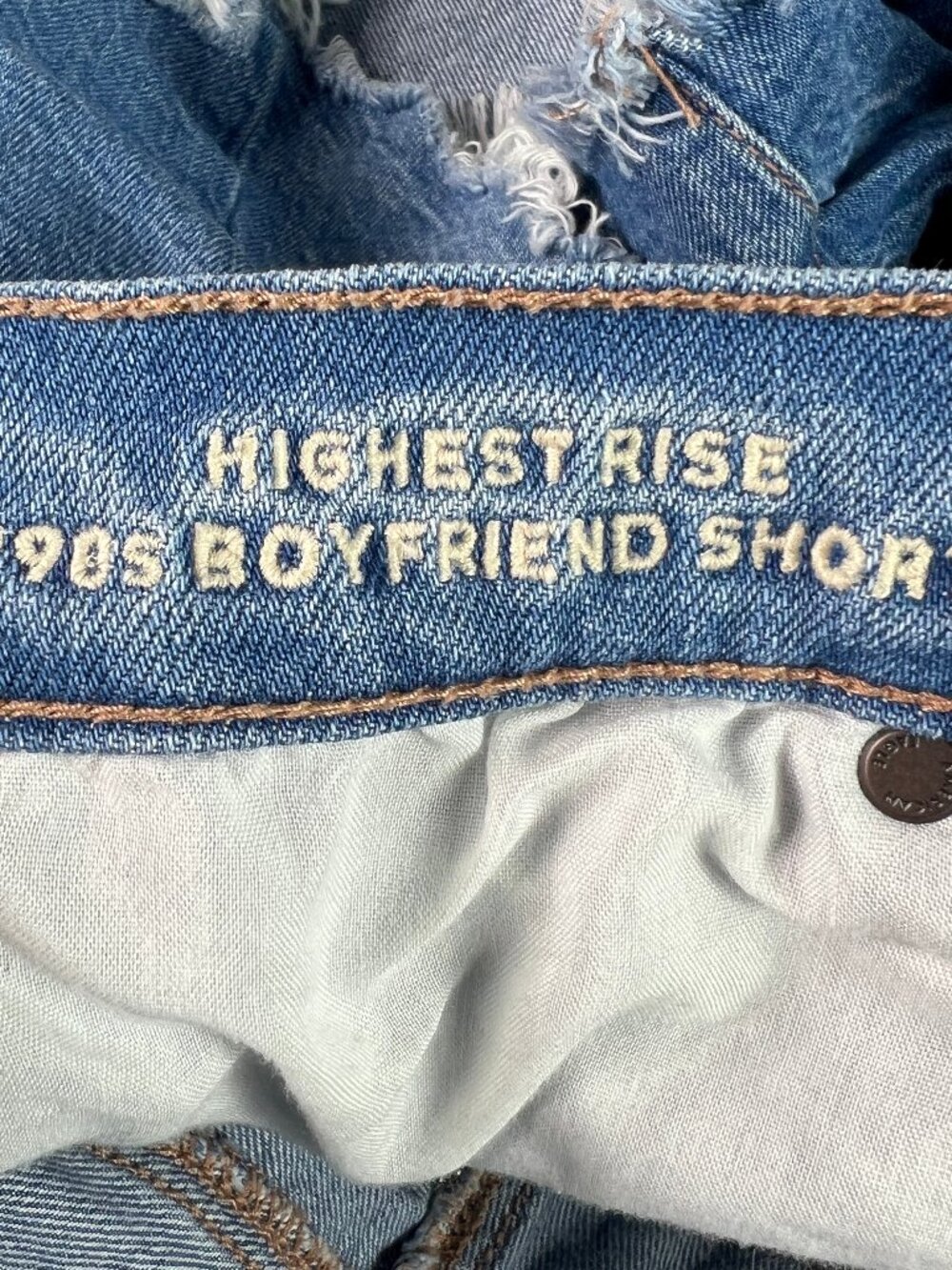 American Eagle Short Women 28* 90s Boyfriend High Rise Blue Cut Off  Jort Tag 8 - Picture 5 of 16